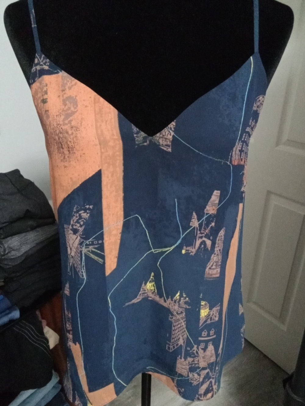 Aritzia Babaton Small Blue Orange Cityscape Graphic Cami Top
